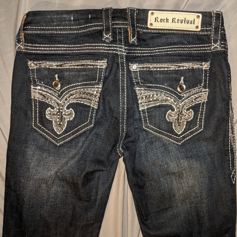 Rock Revival Yui Straight Leg Dark Wash Blue Denim Jeans Sz 28 (measures 30x31) - Picture 8 of 9